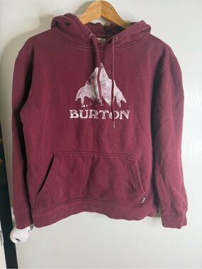 Burton Mens Small Maroon Pullover Hoodie Mountain Graphic